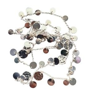 Nine West | Long Silver Hammered Discs Coins Layering Chain Necklace
